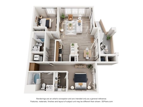Floor plan for 2 beds, 2 baths, 1139 sqft